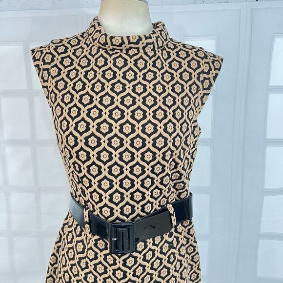 🔥🔥5 for $25🔥🔥 Nine West Allover Print Sleeveless Roll Collar Tan Knit Sheath - Picture 2 of 10
